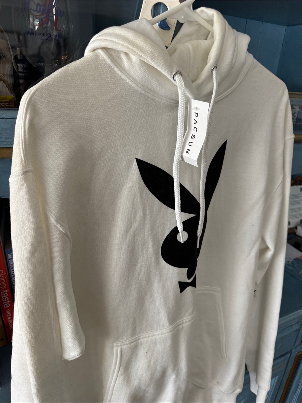 PLAYBOY White Hoodie with Black Logo Tag